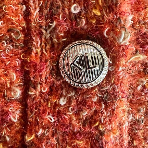 Karl Lagerfeld Paris orange ruffle shoulder cardigan sweater, wool blend, medium - Picture 8 of 14